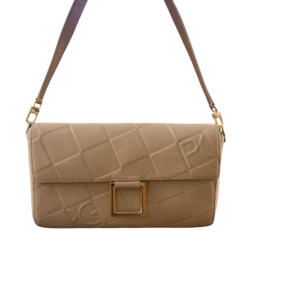 Tan Quilted Leather Shoulder Bag with Geometric Design